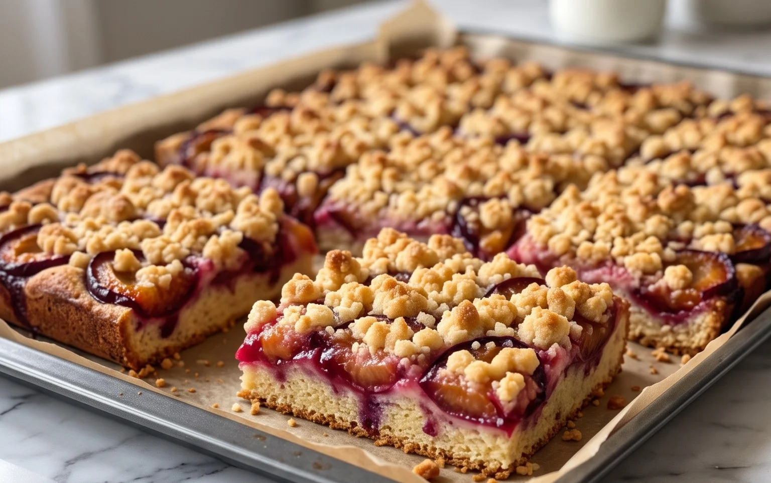 Saftiger Pflaumenkuchen mit Streusel vom Blech | Einfach