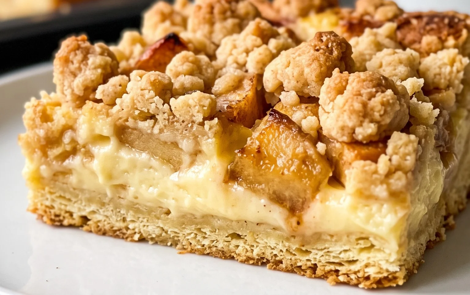 Apfelkuchen vom Blech - mit Pudding und knusprigen Streusel